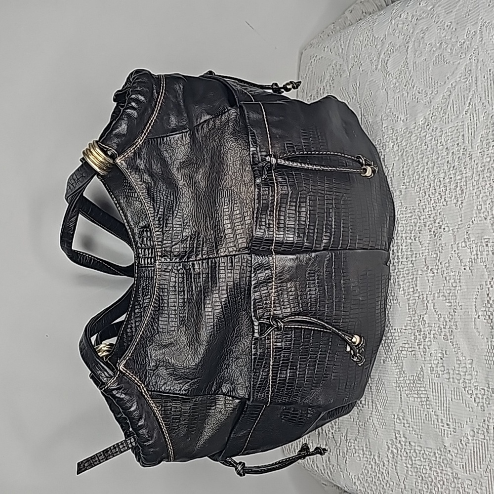 Vintage Marco Buggiani black soft leather multiple pockets gold accent handbag